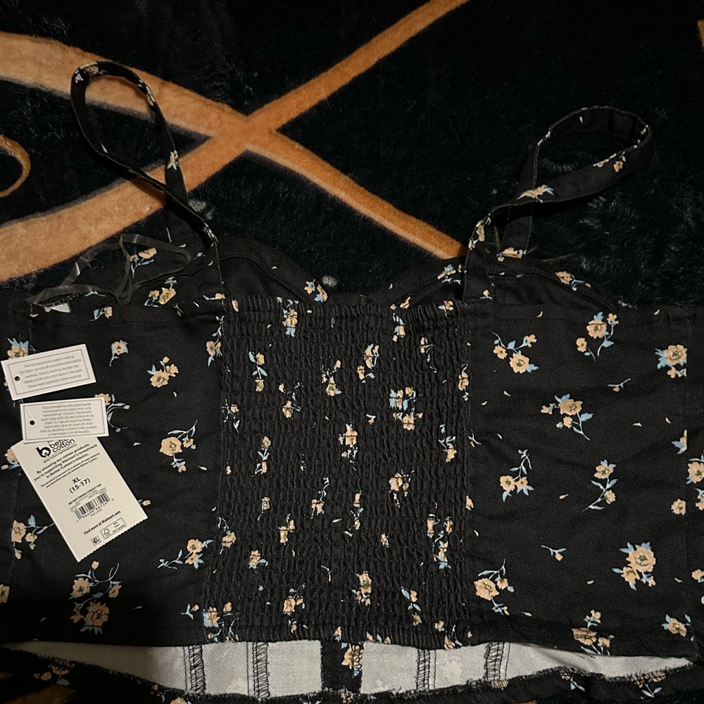 🆕 No Boundaries Knit Denim Corset Top Black & Floral          Size: XL(15-17) - Picture 3 of 4